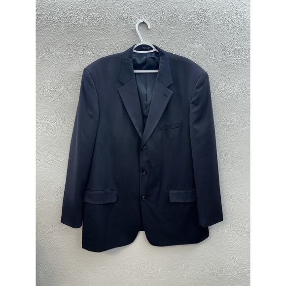 Cross & Winsor Mens Suit Coat Size 46L Blue Wool Three Button Up Single Breasted - Picture 1 of 16